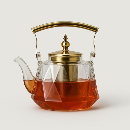 Luxury Clear Glass Teapot With Metal Handle - Lusomart