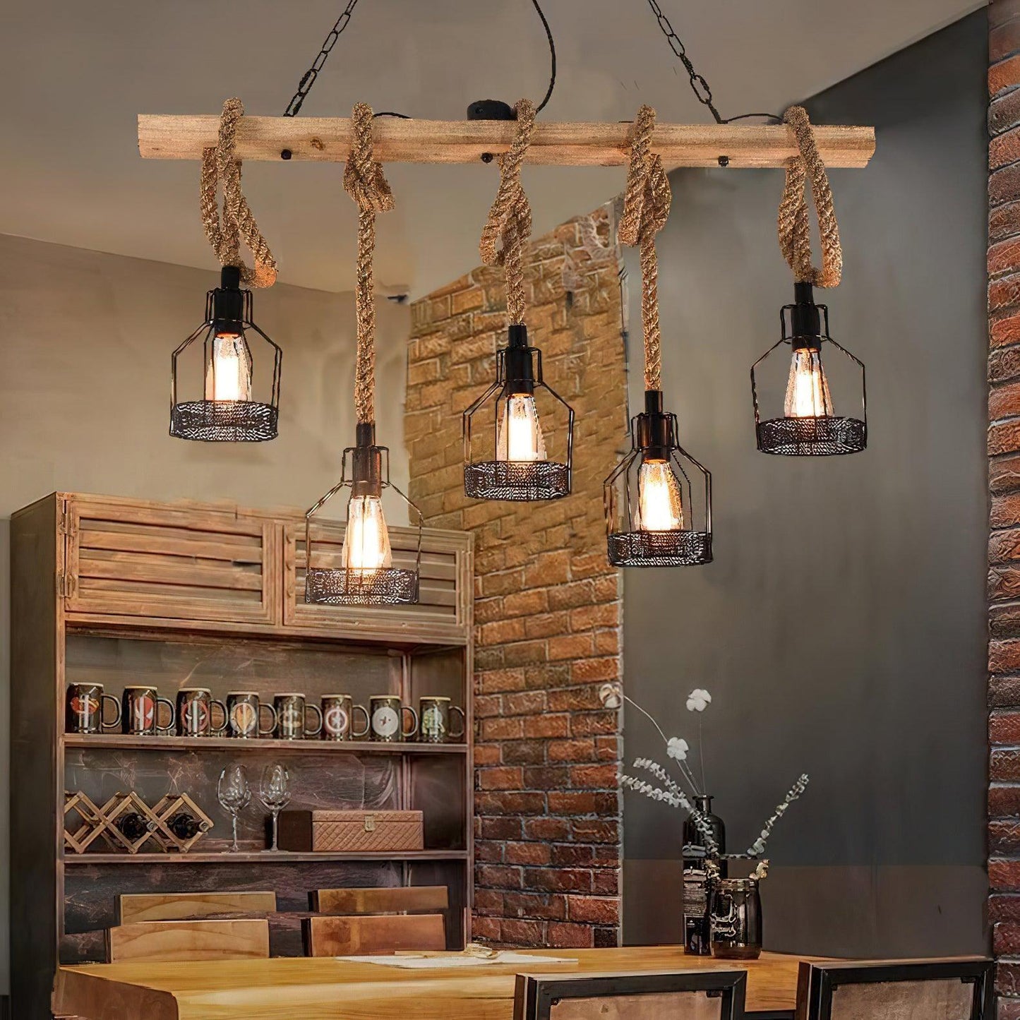 HempAura | Rustic Black Pendant Light with Vintage Industrial Charm 3