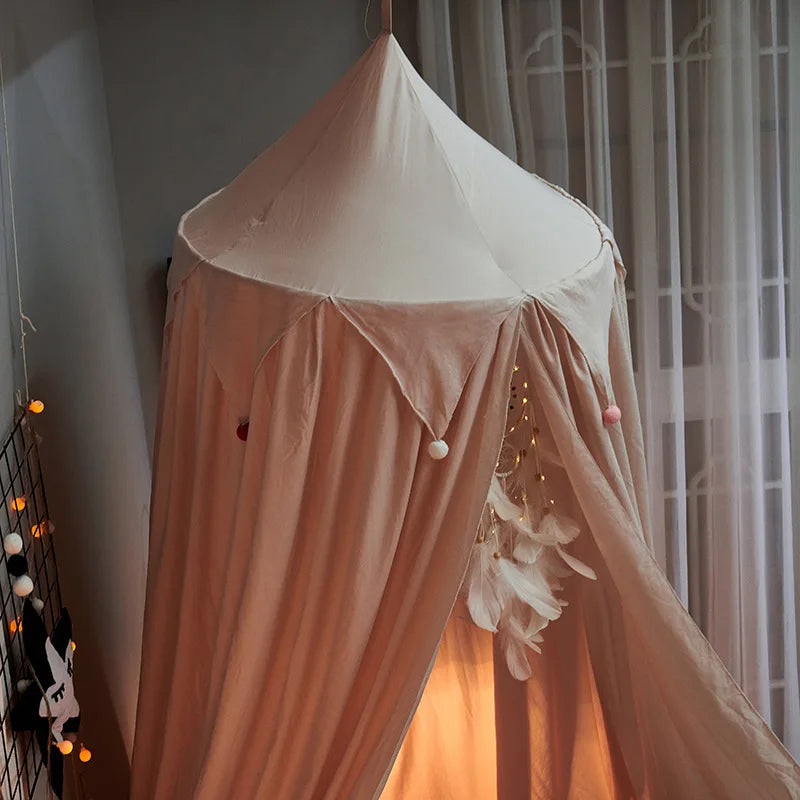 Colorful Kids Bed Canopy with Tassels in Pastel Shades