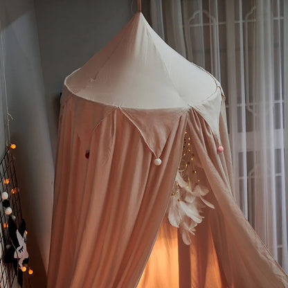 Colorful Kids Bed Canopy with Tassels in Pastel Shades