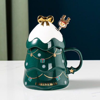 Ceramic coffee mug featuring Christmas prints and pink glaze finish