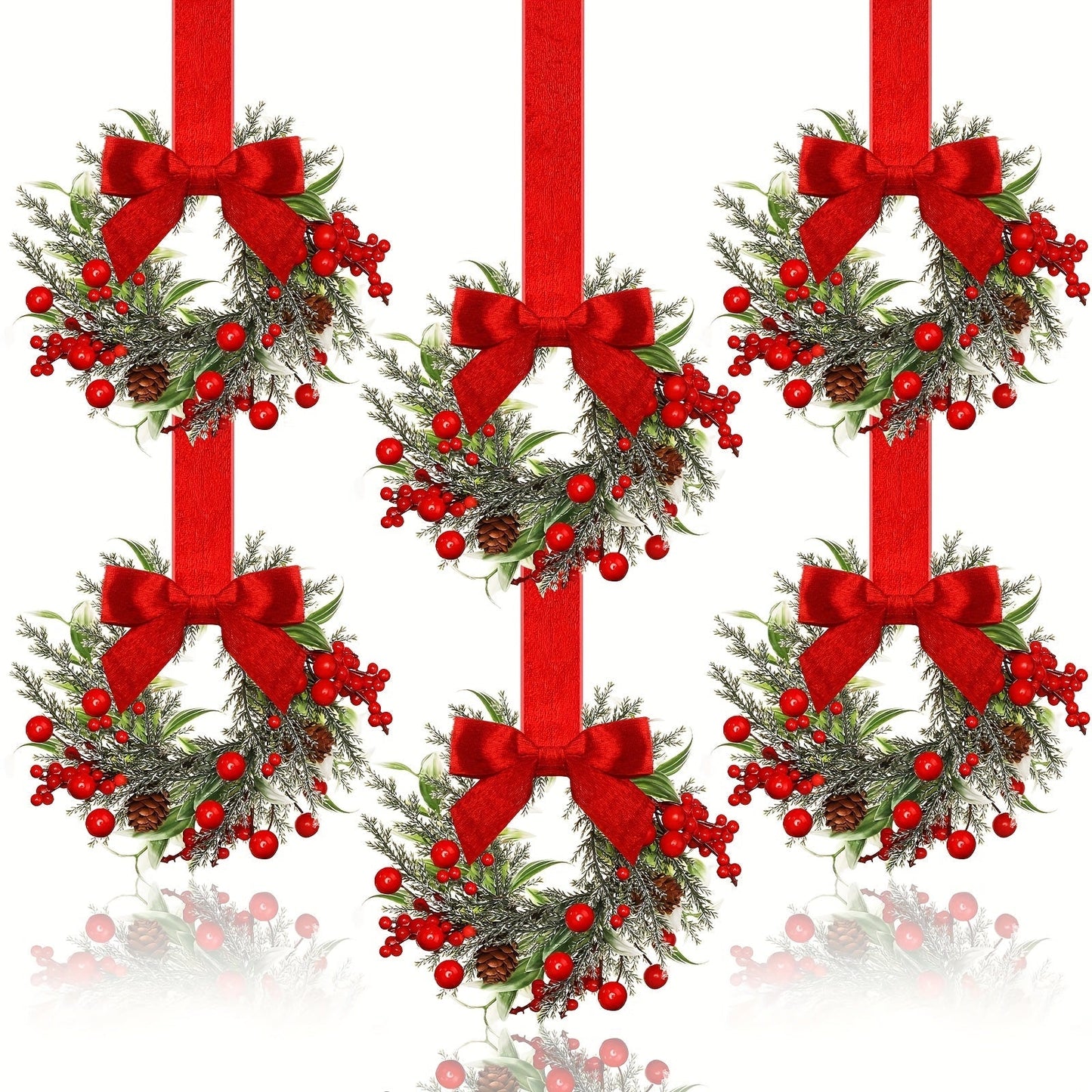 Traditional Christmas Wreath with Red Ribbon and Pinecones