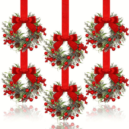 Traditional Christmas Wreath with Red Ribbon and Pinecones