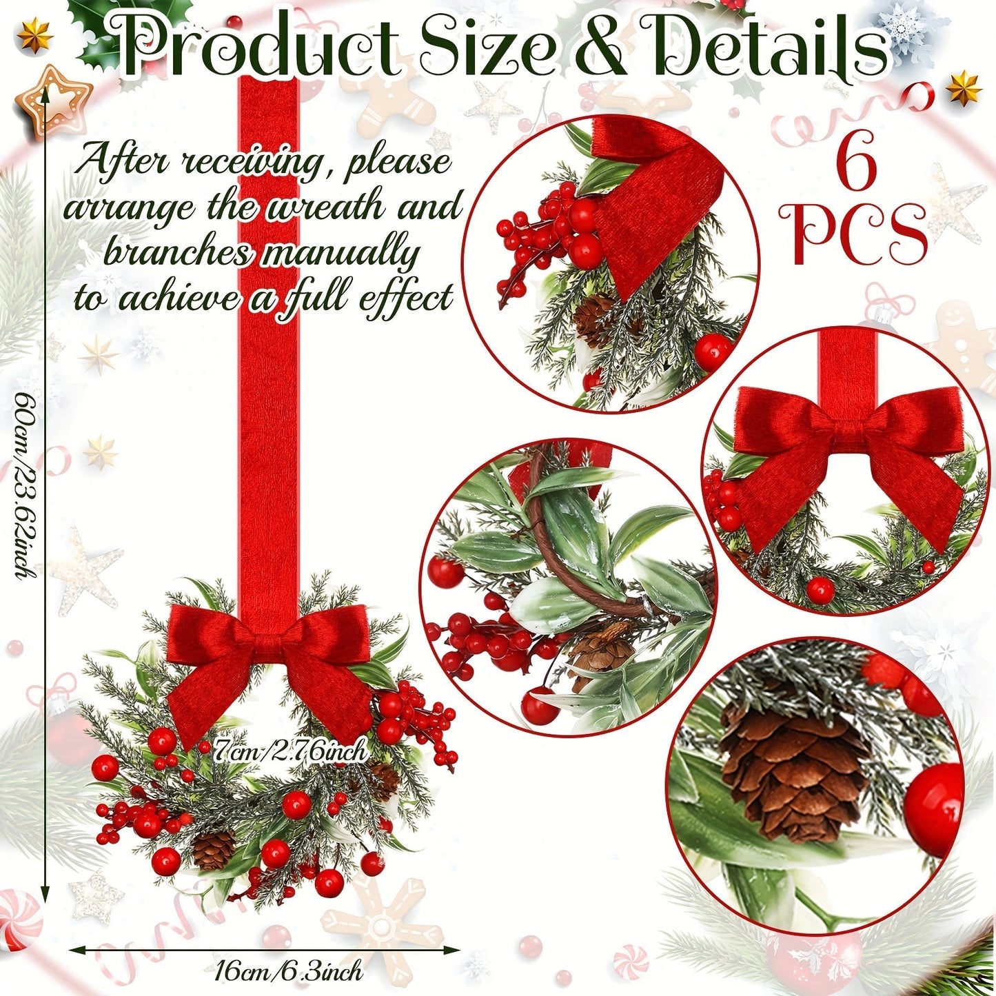 Traditional Christmas Wreath with Red Ribbon and Pinecones