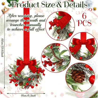 Traditional Christmas Wreath with Red Ribbon and Pinecones
