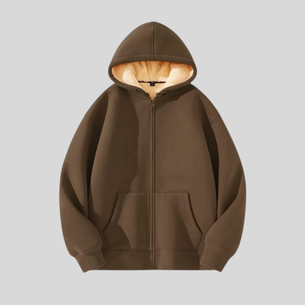 Warm Fleece Lined Zipper Hooded Sweatshirt Jacket