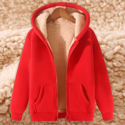 Warm Fleece Lined Zipper Hooded Sweatshirt Jacket