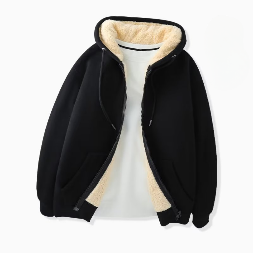 Warm Fleece Lined Zipper Hooded Sweatshirt Jacket - Lusomart