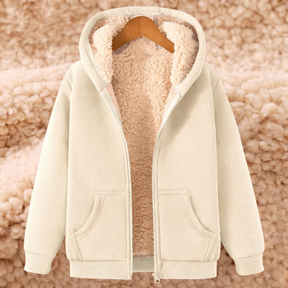 Warm Fleece Lined Zipper Hooded Sweatshirt Jacket