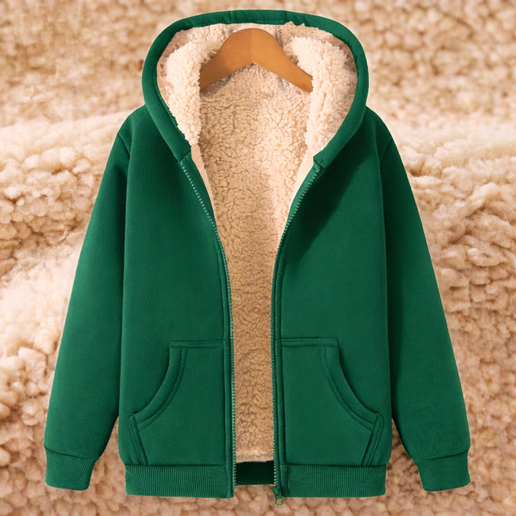 Warm Fleece Lined Zipper Hooded Sweatshirt Jacket