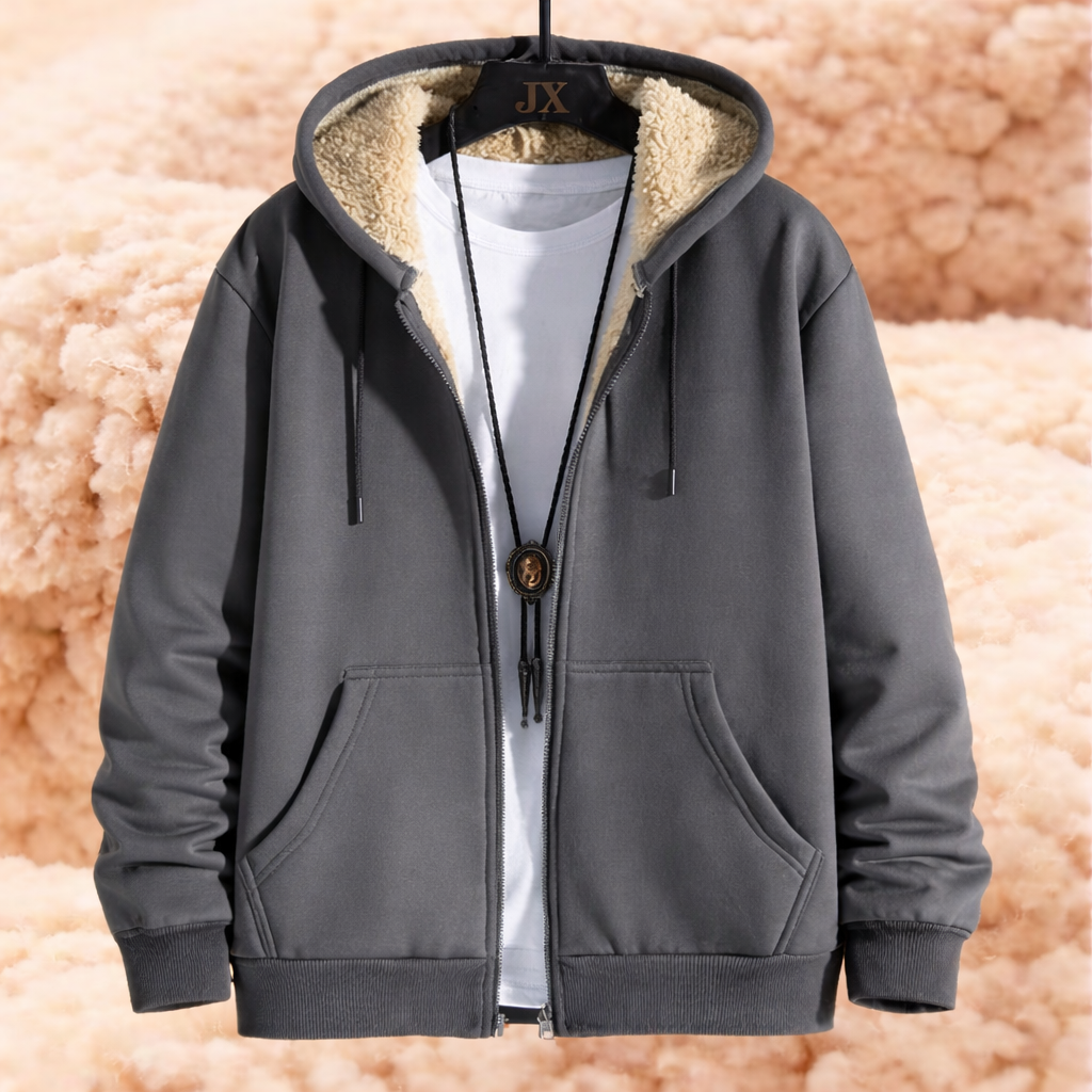 Warm Fleece Lined Zipper Hooded Sweatshirt Jacket