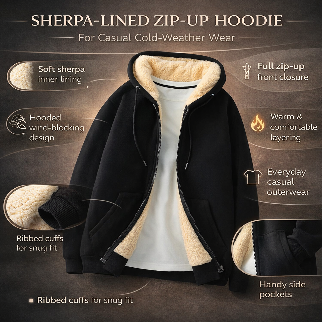Warm Fleece Lined Zipper Hooded Sweatshirt Jacket