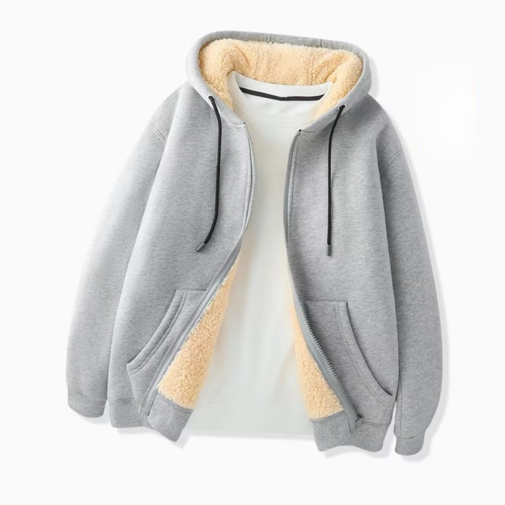 Warm Fleece Lined Zipper Hooded Sweatshirt Jacket
