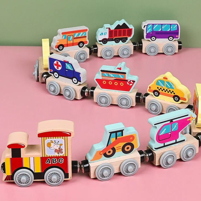 Wooden Train Toy with Magnetic Connections for Kids Aged 2 to 3 Years - Color and Shape Stimulating Toy