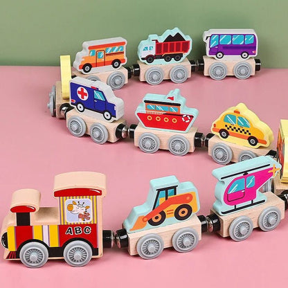 Wooden Train Toy with Magnetic Connections for Kids Aged 2 to 3 Years - Color and Shape Stimulating Toy