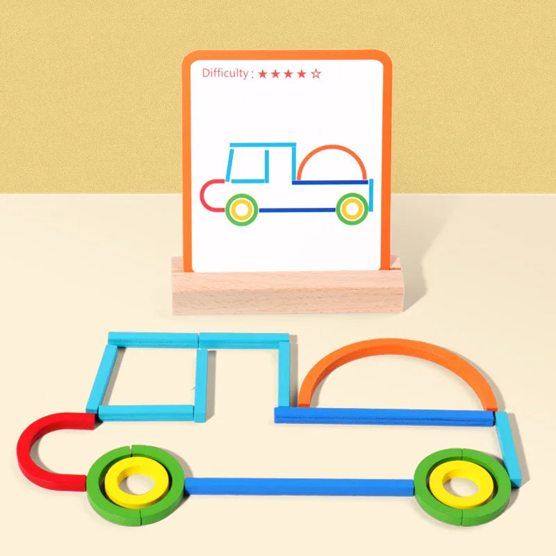 Wooden Shapes Puzzle for Kids – Creative Problem-Solving Play Experience with Sustainable Wood, 120 Pieces and 20 Cards 3