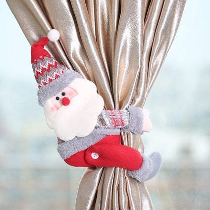 Christmas curtain tie back with detailed stitching and character face design