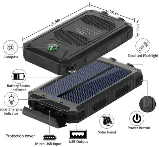 Portable Solar Charger 30000mAh Waterproof Power Bank