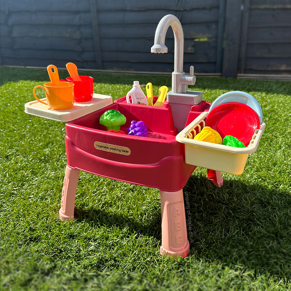 Interactive Play Kitchen for Kids with Working Faucet and 19 Accessories - Durable ABS Plastic