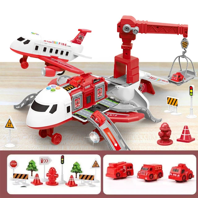Interactive Toy Plane Set for Boys Age 1+ with Road Accessories and Vehicles 2