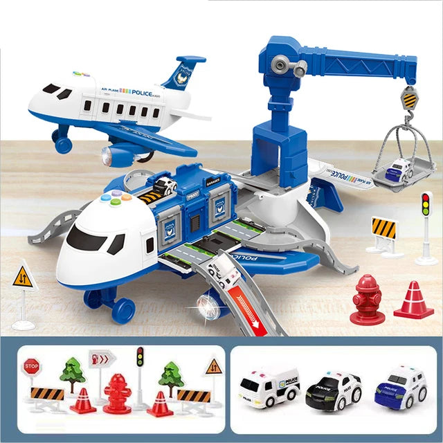 Interactive Toy Plane Set for Boys Age 1+ with Road Accessories and Vehicles 3
