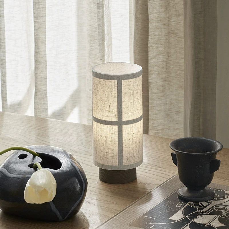 Luxury Silk Table Light on Wood Base with Soft LED