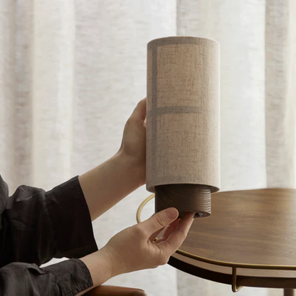 Luxury Silk Table Light on Wood Base with Soft LED