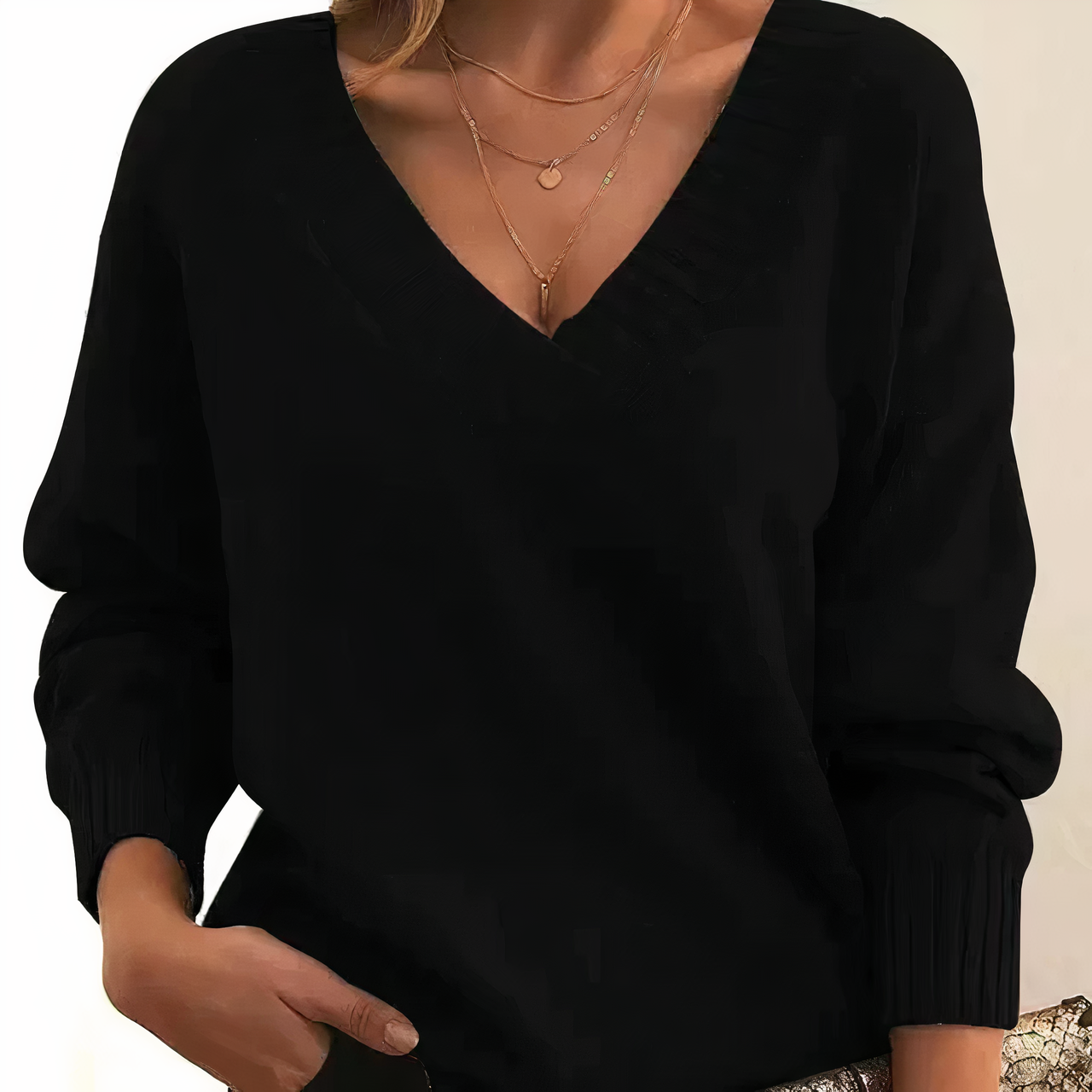 Soft V-Neck Sweater for Women with Stretchy Fabric - Lusomart
