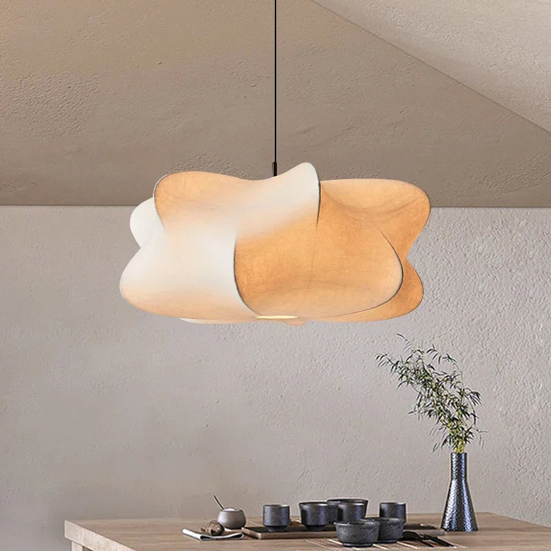 Elegant Silk Drop Ceiling Lamp in Asian Design