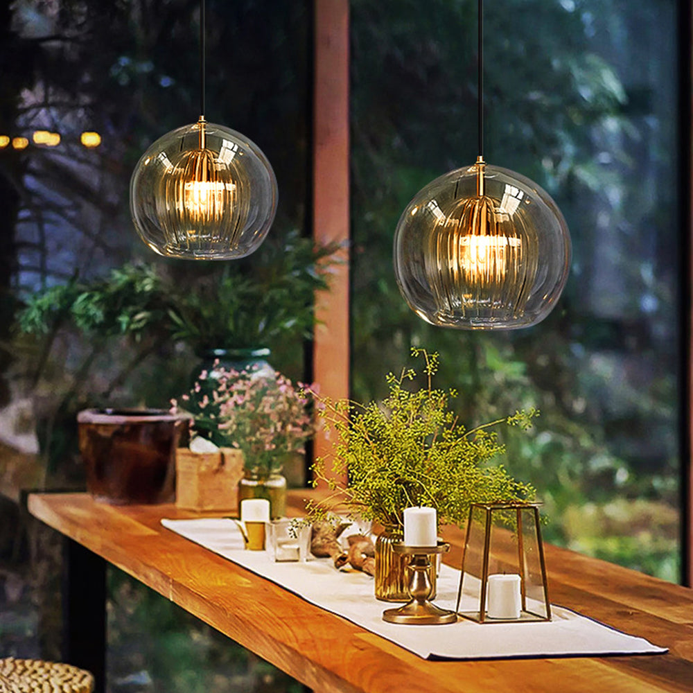 Clear Glass Pendant Lamp with Warm Amber Shade