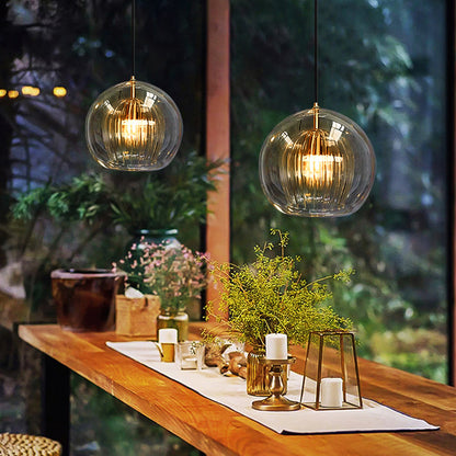 Clear Glass Pendant Lamp with Warm Amber Shade