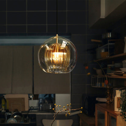 Clear Glass Pendant Lamp with Warm Amber Shade