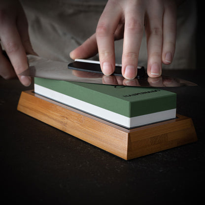 Sharpener Stone Double Sided Bamboo Kitchen Base