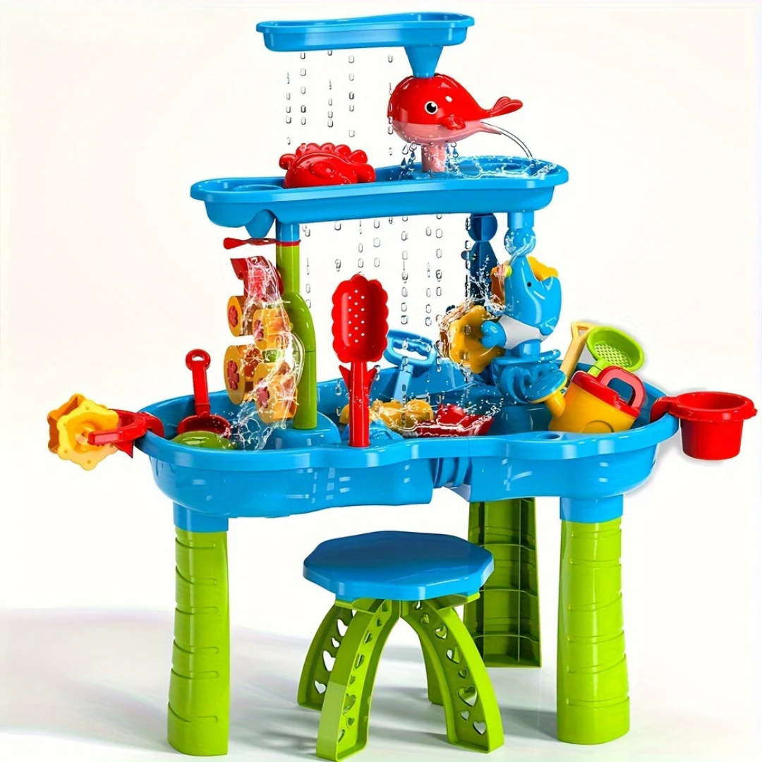 Kids’ 3-in-1 Outdoor Sand and Water Play Table with Accessories Durable Plastic 1