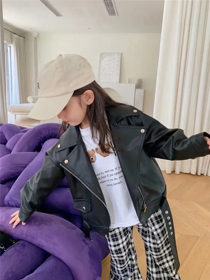 Kids' Biker Jacket Faux Leather Warm Winter Motorcycle Style for Boys and Girls Ages 2-7 2