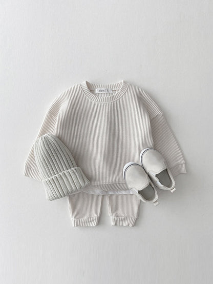 Kids’ Waffle Set Long Sleeve Top and Pants Soft Cotton Comfortable Toddler Clothes 3