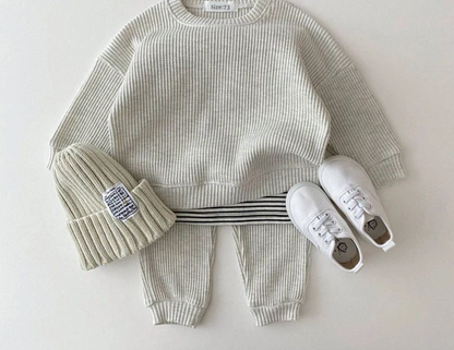 Kids’ Waffle Set Long Sleeve Top and Pants Soft Cotton Comfortable Toddler Clothes 6