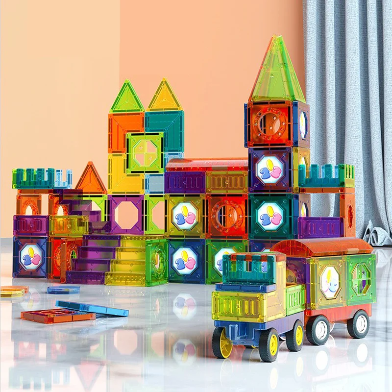 Fun Magnetic Building Blocks 69-Piece LED Light Kit - Lusomart