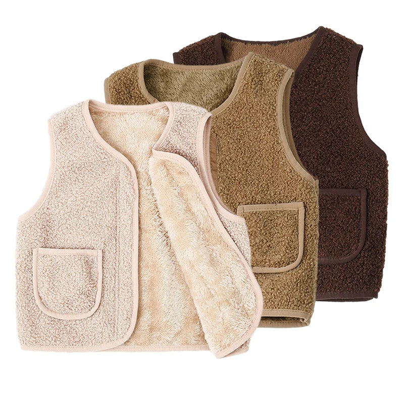 Product Title: Kids' Faux Lambswool Vest - Cozy Warmth in Polyester

Product Handle: kids-faux-lambswool-vest

Product Description: 
Keep your little ones toasty and stylish with our Kids' Faux Lambswool Vest! Made from soft and warm polyester, this vest gives off that cozy lambswool vibe without the fuss. Perfect for layering on chilly days, it’s a must-have addition to any kid's wardrobe. 

Variants: 
- Size: Small
- Size: Medium
- Size: Large
- Color: Grey
- Color: Brown