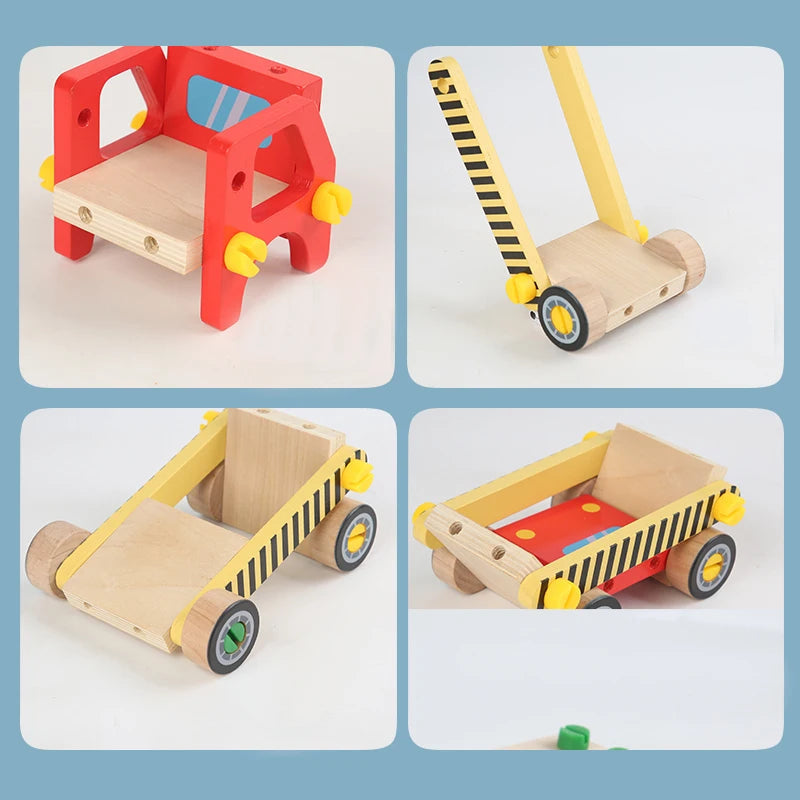 Children's Wooden Construction Vehicle Fine Motor Skills Coordination Educational Toy 3