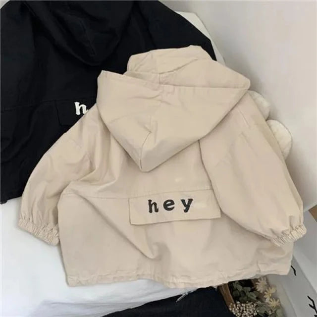 Children's Waterproof Hooded Jacket Lightweight Beige Black - Lusomart