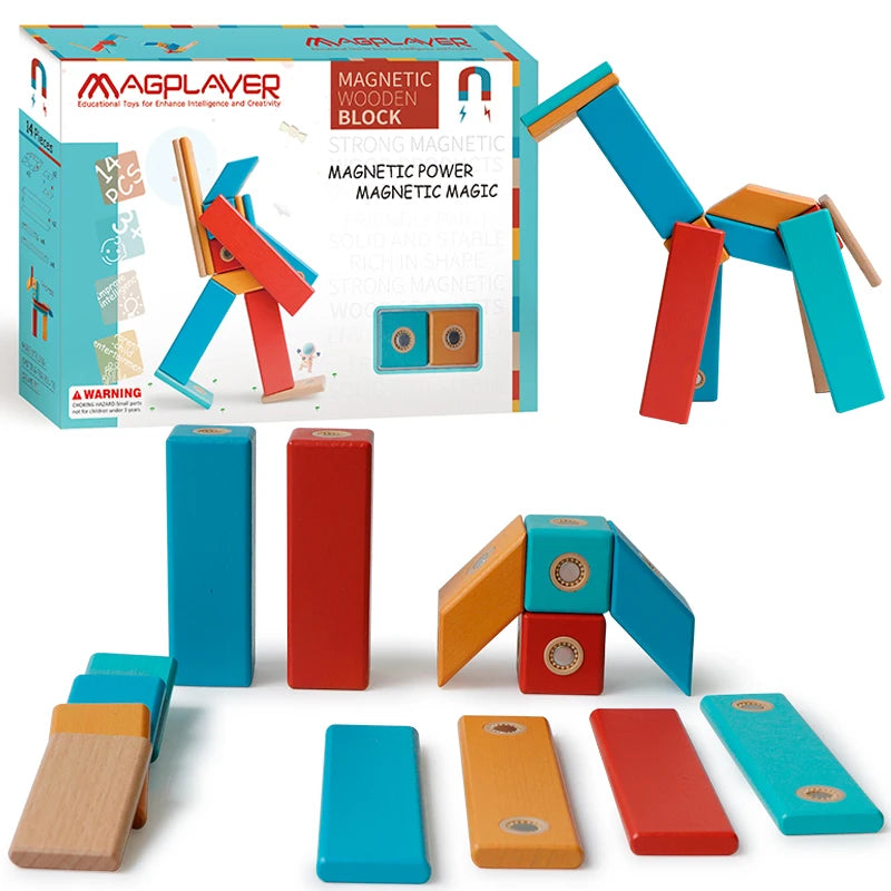 Fun Magnetic Wooden Blocks Building Set for Kids - Lusomart