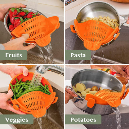 Silicone Pot Colander Clip On Kitchen Strainer