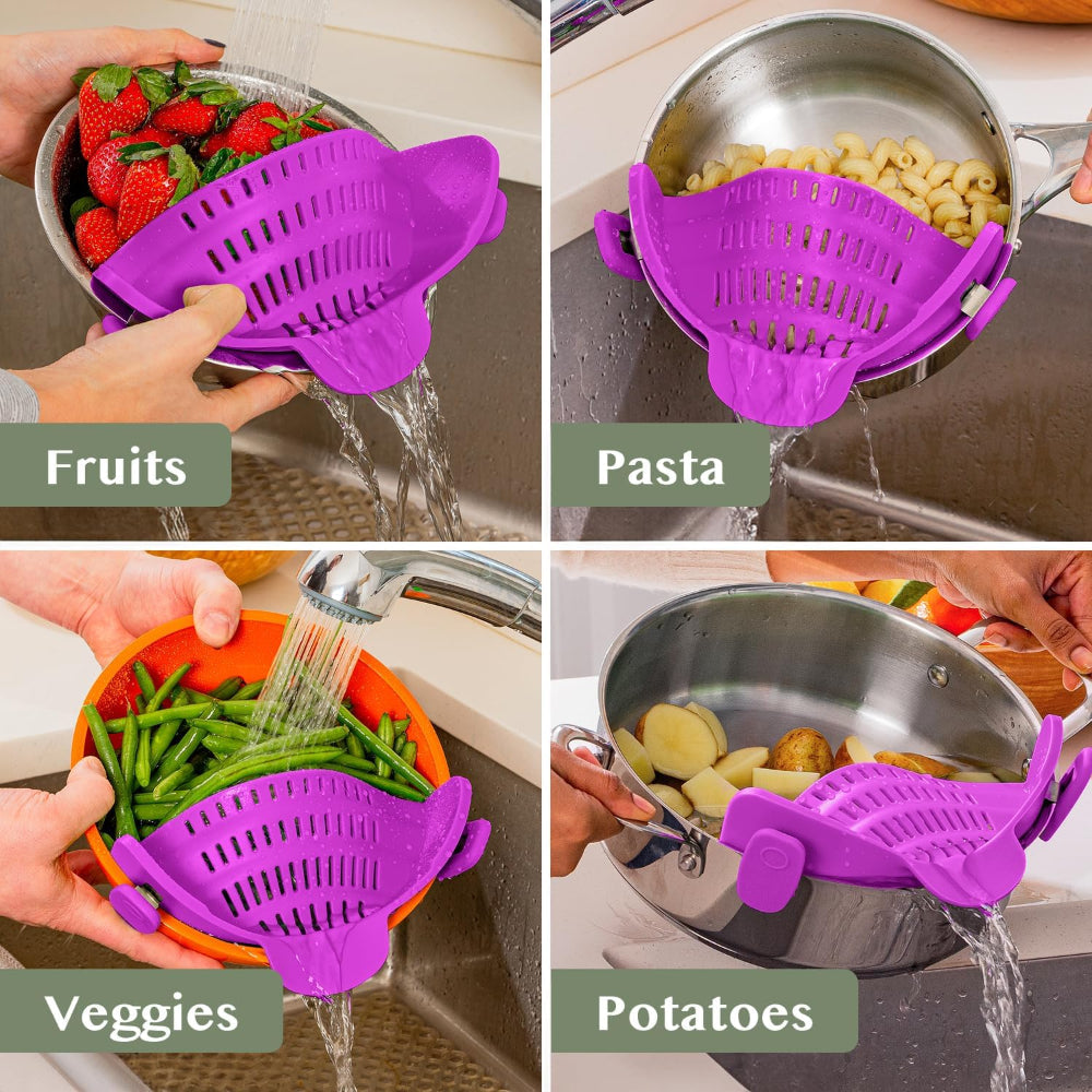 Silicone Pot Colander Clip On Kitchen Strainer