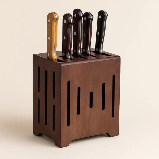 Natural Wood Knife Storage Block - Lusomart