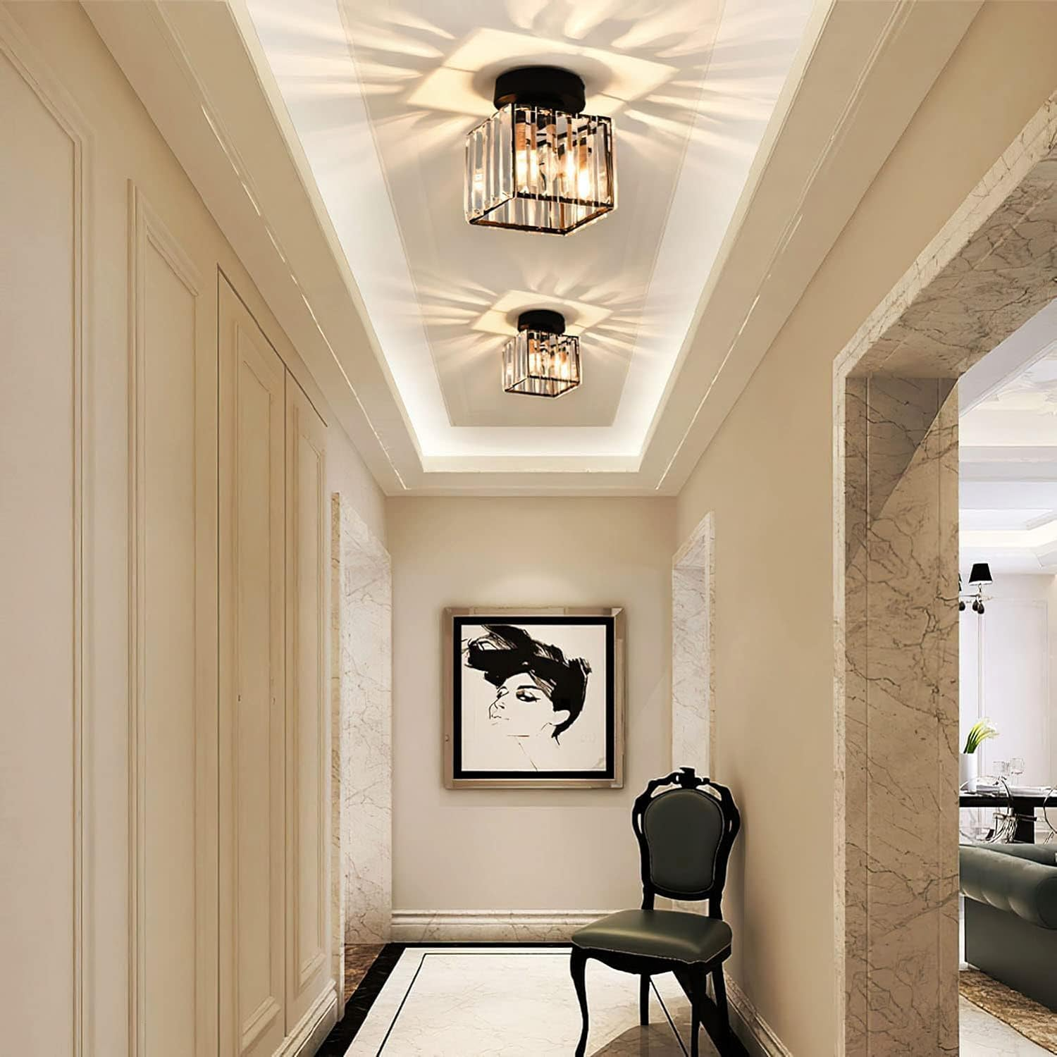 Kryos | Elegant Crystal Flush Mount Ceiling Light Fixture with Brass Accent 3