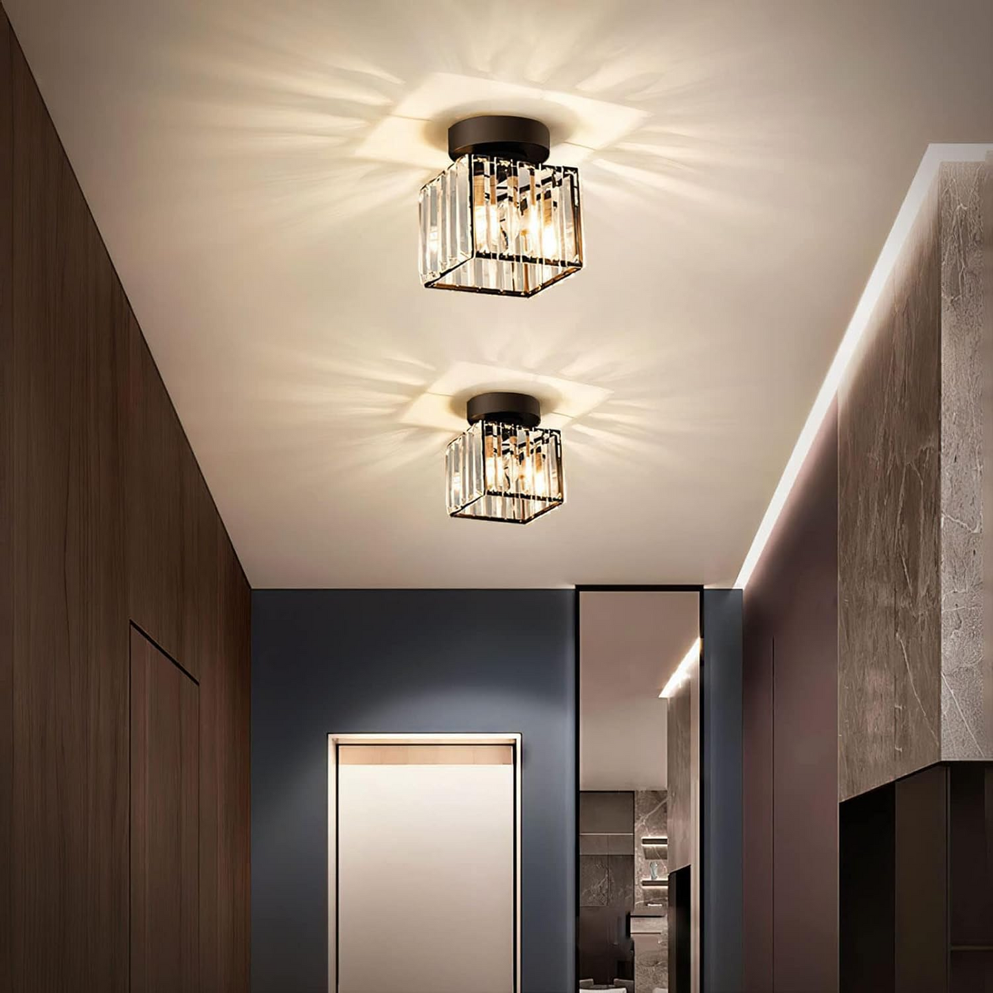 Kryos | Elegant Crystal Flush Mount Ceiling Light Fixture with Brass Accent 7