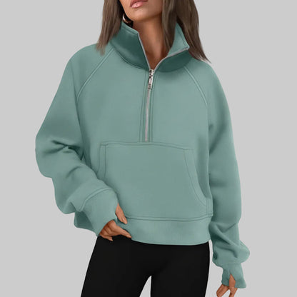 Soft Women's Fleece Pullover Half Zip Crop Top