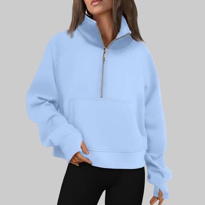 Soft Women's Fleece Pullover Half Zip Crop Top