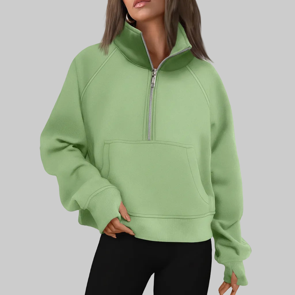 Soft Women's Fleece Pullover Half Zip Crop Top